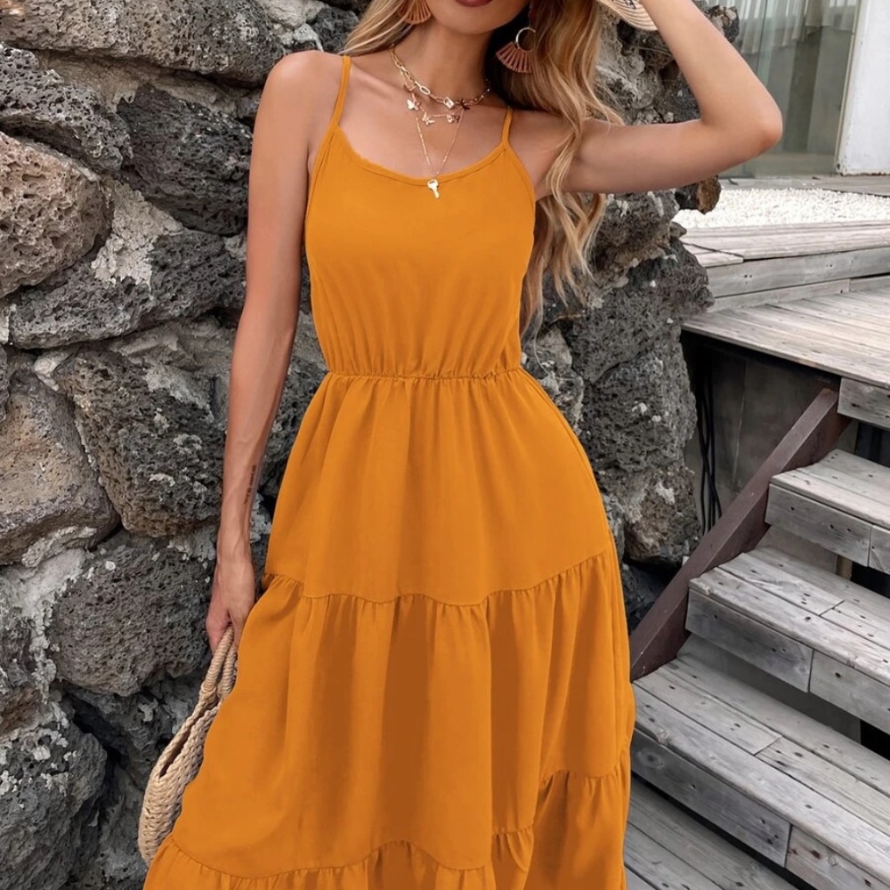 Boho Criss Cross Back Ruffle Cami Dress - Picture 9 of 13